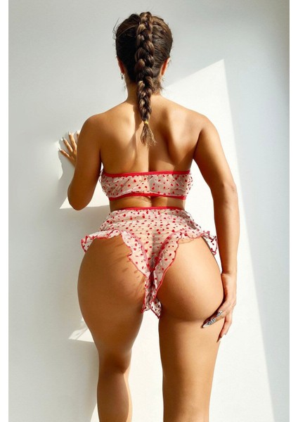 Flok Kalp Baskılı Fantezi Sütyen Külot Takım fiyatları