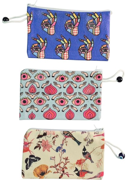 Baskılı 3'lü Farklı Desen Akrilik Bez Cüzdan