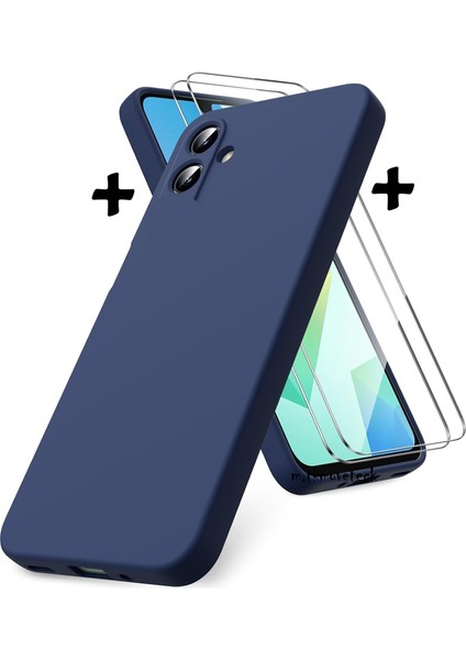 Samsung Galaxy A07 Kılıf Kamera Korumalı Yumuşak Renkli Silikon + 9h Ekran Koruyucu Cam 2in1 Set