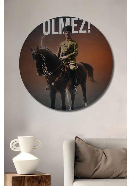 Atatürk Fikirler Ölmez Ahşap Mdf Dekoratif Ev/işyeri Duvar Tablo Yuvarlak Ev/işyeri Duvar Tablo