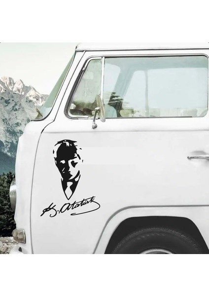 Mustafa Kemal Atatürk Silüet - Atatürk Imza Sticker Araba Oto Motosiklet Karavan Araç Sticker Etiket 00565
