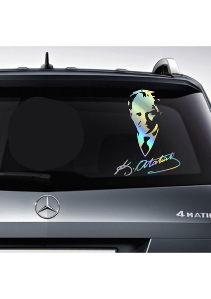 Mustaf Kemal Atatürk Silüet - Atatürk Imza Sticker Araba Oto Motosiklet Karavan Araç Sticker Etiket 00565