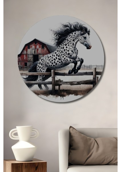 Dalgalı Yeleli Çiftlik Atı Ahşap Mdf Dekoratif Ev/işyeri Duvar Tablo Yuvarlak Ev/işyeri Duvar Tablo