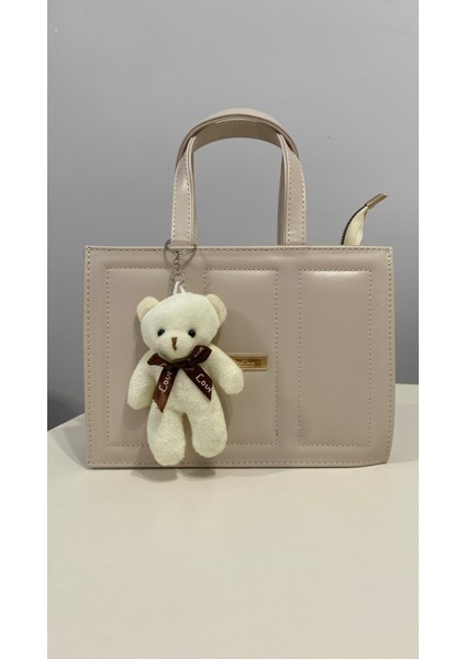 Şık Ayıcık Detaylı Kadın El ve Omuz Çantası Krem / Çanta / Omuz Çantası