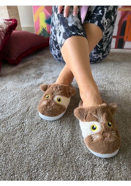 Kadın Süper Esnek Katlanabilir Taban Çok Yumuşak ve Hafif Kedi Desen Peluş Ev Terliği modelleri