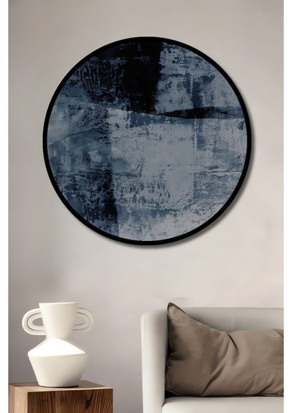 Çerçeve Görünümlü Soyut Sanat Mavinin Derinliği Dekoratif Ahşap Mdf Tablo Yuvarlak Tablo