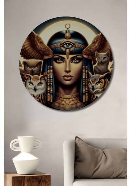 Kleopatra Baykuş Aslan Kedi Dekoratif Ahşap Mdf Işyeri Duvar Tablo Yuvarlak Işyeri Duvar Tablo