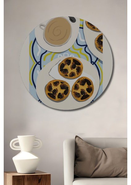 Portekiz Lezzeti Pastel De Nata Ahşap Mdf Dekoratif Tablo Yuvarlak Tablo