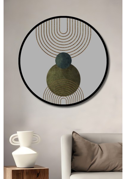 Çerçeve Görünümlü Soyut Geometrik Dekoratif Ahşap Mdf Ev Duvar Tablo Yuvarlak Ev Duvar Tablo