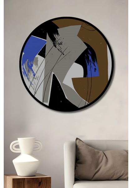 Çerçeve Görünümlü Soyut Sanat Dekoratif Ahşap Mdf Işyeri Duvar Tablo Yuvarlak Işyeri Duvar Tablo