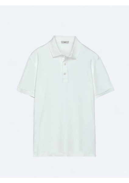 Ekru Düz Polo Yaka %100 Pamuk T-Shirt
