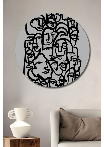 Soyut Sanat Yüzler Dekoratif Ahşap Mdf Ev/işyeri Duvar Tablo Yuvarlak Ev/işyeri Duvar Tablo