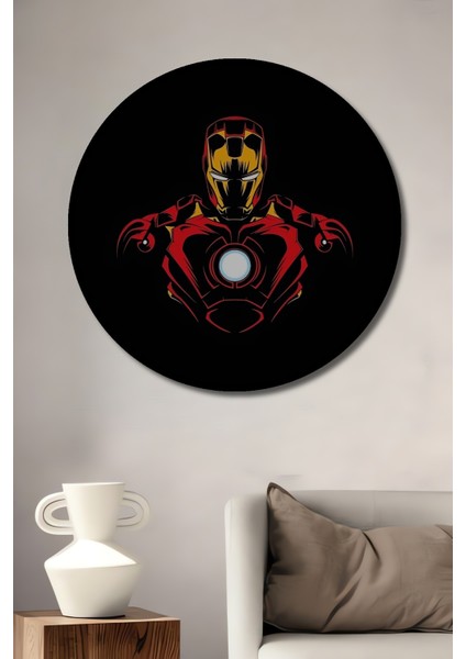 Çerçeve Görünümlü Iron Man Dekoratif Ahşap Mdf Ev/işyeri Duvar Tablo Yuvarlak Ev/işyeri Duvar Tablo