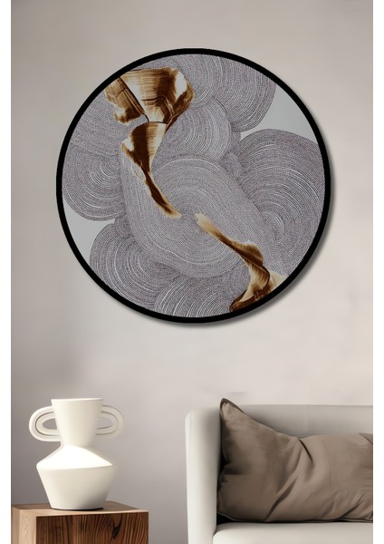 Çerçeve Görünümlü Etkileyici Soyut Ahşap Mdf Dekoratif Ev Duvar Tablo Yuvarlak Ev Duvar Tablo