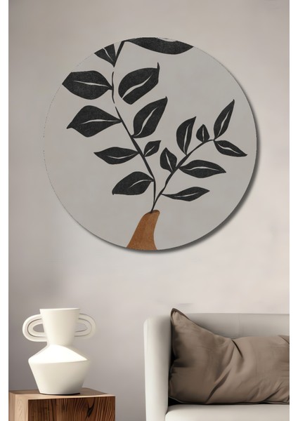 Minimalist Bitki Desenli Ahşap Mdf Dekoratif Ev/işyeri Duvar Tablo Yuvarlak Ev/işyeri Duvar Tablo