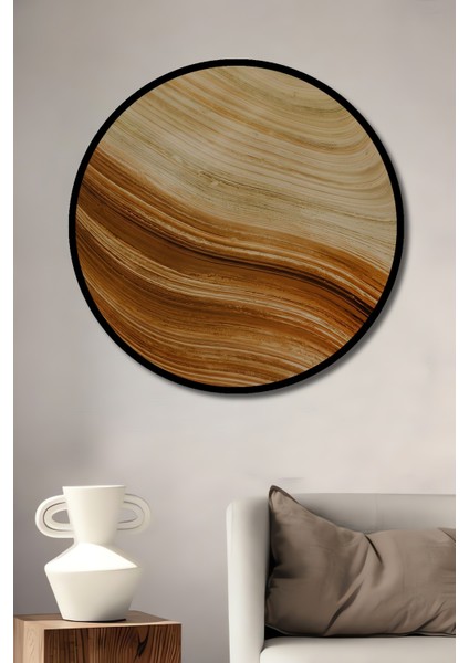 Çerçeve Görünümlü Doğal Ahşap Mdf Doku Dekoratif Işyeri Duvar Tablo Yuvarlak Işyeri Duvar Tablo