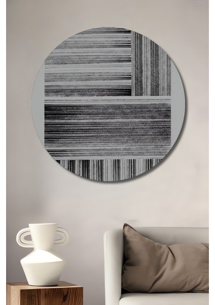 Siyah Beyaz Çizgisel Soyut Ahşap Mdf Dekoratif Ev/işyeri Duvar Tablo Yuvarlak Ev/işyeri Duvar Tablo