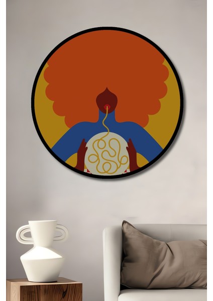 Çerçeve Görünümlü Afro Şehirli Noodle Dekoratif Ahşap Mdf Ev Duvar Tablo Yuvarlak Ev Duvar Tablo