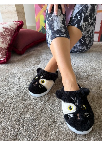 Kadın Süper Esnek Katlanabilir Taban Çok Yumuşak ve Hafif Kedi Desen Peluş Ev Terliği modelleri