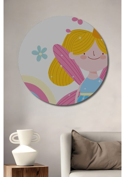 Peri Prenses Çocuk Odası Dekoratif Ahşap Mdf Ev/işyeri Duvar Tablo Yuvarlak Ev/işyeri Duvar Tablo