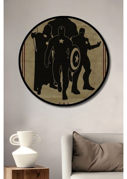 Çerçeve Görünümlü Avengers Ahşap Mdf Dekoratif Ev/işyeri Duvar Tablo Yuvarlak Ev/işyeri Duvar Tablo