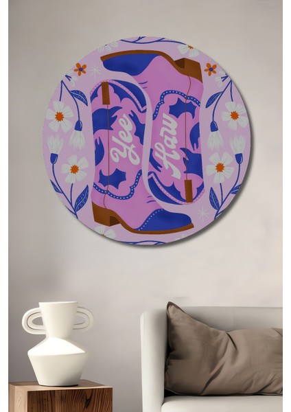 Çiçekli Kovboy Çizme Dekoratif Ahşap Mdf Ev/işyeri Duvar Tablo Yuvarlak Ev/işyeri Duvar Tablo