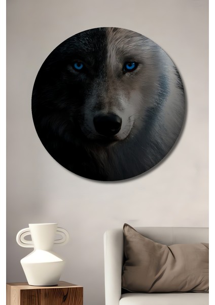 Kurt Büyülü Mavi Gözler Dekoratif Ahşap Mdf Ev/işyeri Duvar Tablo Yuvarlak Ev/işyeri Duvar Tablo