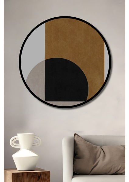Çerçeve Görünümlü Soyut Minimalist Geometrik Desenli Ahşap Mdf Dekoratif Tablo Yuvarlak Tablo