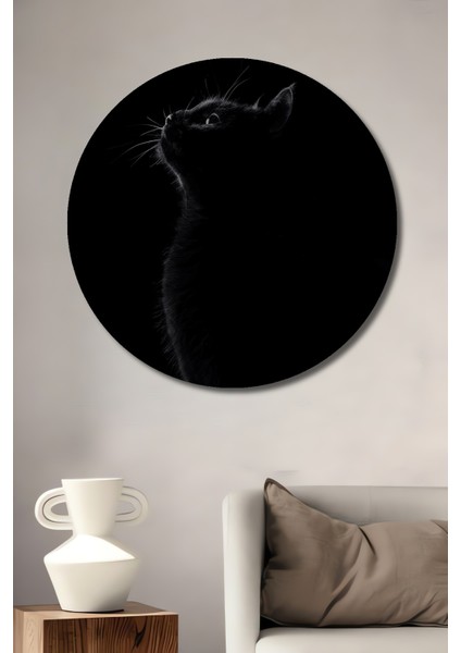 Kedi Silueti Dekoratif Ahşap Mdf Ev/işyeri Duvar Tablo Yuvarlak Ev/işyeri Duvar Tablo