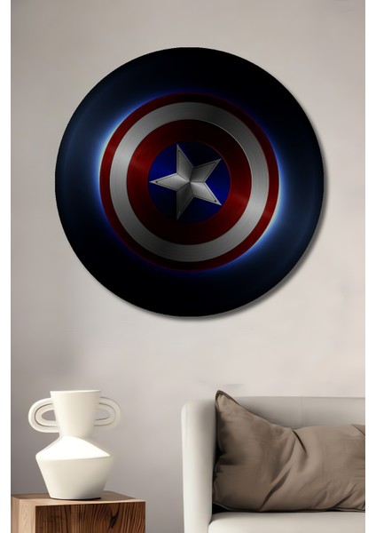 Kaptan Amerika Kalkanı Dekoratif Ahşap Mdf Ev/işyeri Duvar Tablo Yuvarlak Ev/işyeri Duvar Tablo