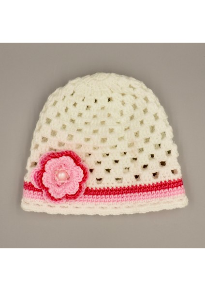Pembe Çiçekli Tığ Işi Bebek Bere-Patik Takım