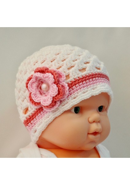 Pembe Çiçekli Tığ Işi Bebek Bere-Patik Takım modelleri