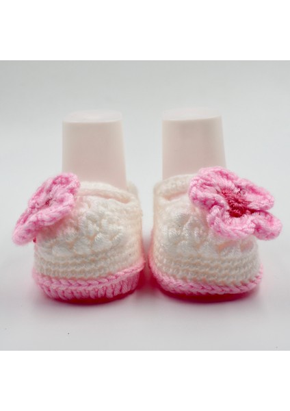 Pembe Çiçekli Tığ Işi Bebek Bere-Patik Takım indirimleri