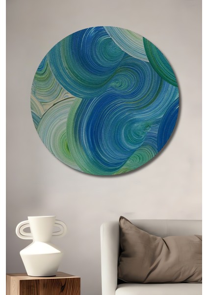 Dalgalı Mavinin Ahşap Mdf Dekoratif Ev/işyeri Duvar Tablosu Yuvarlak Ev/işyeri Duvar Tablo