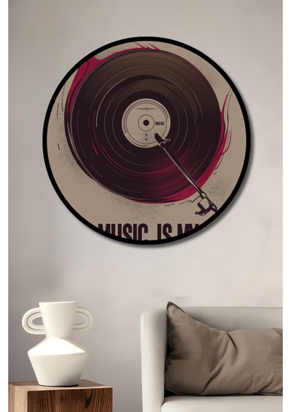 Çerçeve Görünümlü Müzik Tutkusu Dekoratif Ahşap Mdf Ev Duvar Tablo Yuvarlak Ev Duvar Tablo