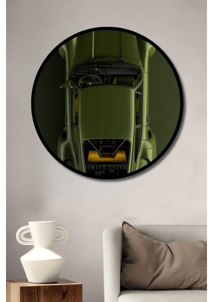 Çerçeve Görünümlü Yeşil Spor Araba Dekoratif Ahşap Mdf Ev Duvar Tablo Yuvarlak Ev Duvar Tablo
