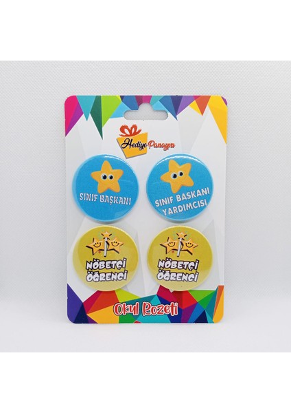 Ilkokul ve Ortaokul Sınıf Yönetimi Öğrenci Rozetleri (Sınıf Başkanı, Yardımcısı ve Nöbetçi Öğrenci)