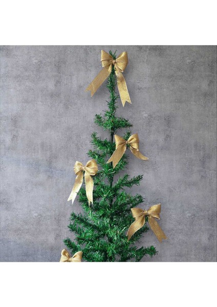 8 Adet Sarı, Simli Yılbaşı Çam Ağaçı Fiyonk Kurdele Yeni Yıl Noel Parti Dekorasyon Süsleri fırsatları