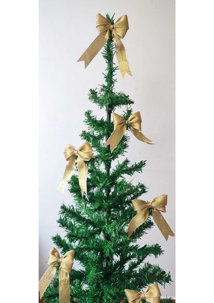 8 Adet Sarı, Simli Yılbaşı Çam Ağaçı Fiyonk Kurdele Yeni Yıl Noel Parti Dekorasyon Süsleri indirimleri