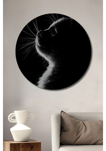 Kedi Silüeti Dekoratif Ahşap Mdf Ev/işyeri Duvar Tablo Yuvarlak Ev/işyeri Duvar Tablo