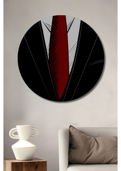 Kırmızı Kravatlı Şık Adam Ahşap Mdf Dekoratif Ev/işyeri Duvar Tablo Yuvarlak Ev/işyeri Duvar Tablo