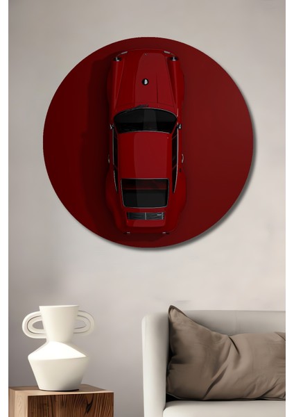 Kırmızı Spor Araba Dekoratif Ahşap Mdf Ev/işyeri Duvar Tablo Yuvarlak Ev/işyeri Duvar Tablo