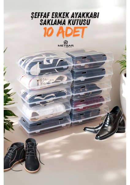 10’lu Şeffaf Erkek Ayakkabı Saklama Kutusu - Hava Delikli, Istiflenebilir Organizer indirimleri