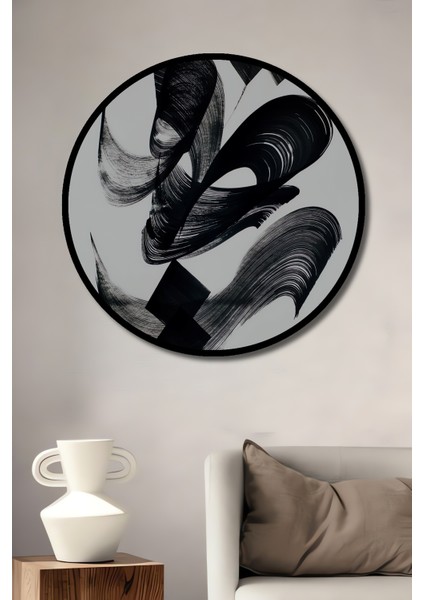 Çerçeve Görünümlü Modern Soyut Sanat Dekoratif Ahşap Mdf Ev Duvar Tablo Yuvarlak Ev Duvar Tablo
