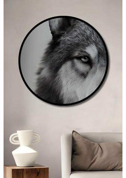Çerçeve Görünümlü Kurt Asil Dekoratif Ahşap Mdf Işyeri Duvar Tablo Yuvarlak Işyeri Duvar Tablo