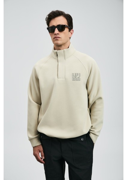 Hazel Dik Yaka Erkek Sweatshirt Ekru modelleri