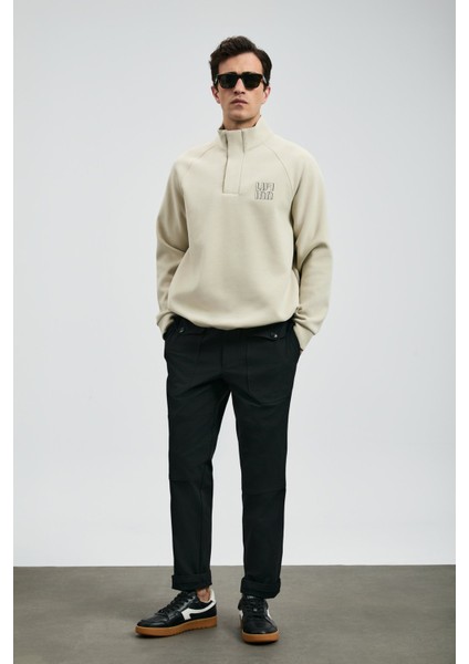 Hazel Dik Yaka Erkek Sweatshirt Ekru indirimleri