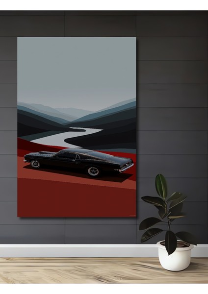 Klasik Araba Dağ Manzarası Dekoratif Ahşap Mdf Tablo Dikdörtgen Tablo