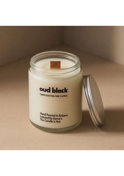 : Oud Black : Cam Kavanozda Kokulu %100 Soya Mum (Oud, Amber, Bergamot, Karamel)