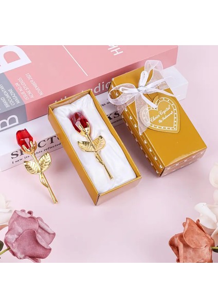 Rosegold 1 Adet Cam Kırmızı Gül Altın Kaplama Sapı ile Sevdiklerinize En Anlamlı Hediye modelleri